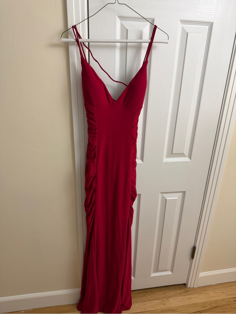 Jump Fuchsia Red Ruched Spaghetti-Strap Maxi Dress